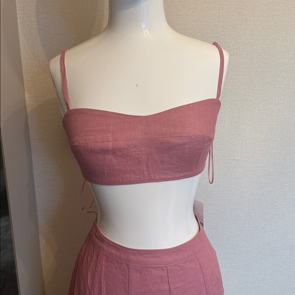 Reformation Jori Linen Two Piece Pink - Size 4 - Picture 4 of 6
